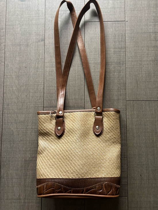 Handbags - 🔥BOGO🔥- Coastal Cowgirl Woven Shoulder Bag with Brown Croc Embossed Trim